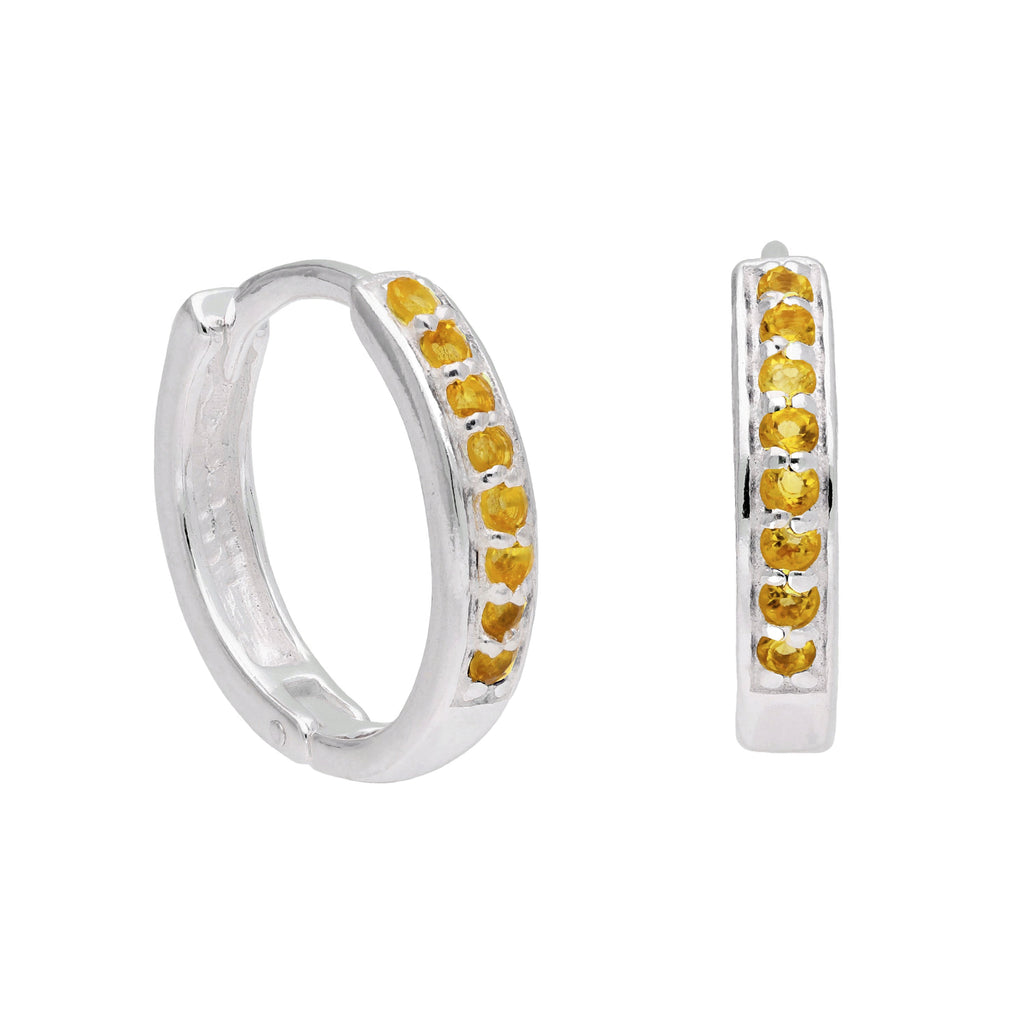 Sterlingsilber Zitrin CZ Pavé Fassung 15 mm Klappcreolen Ohrringe