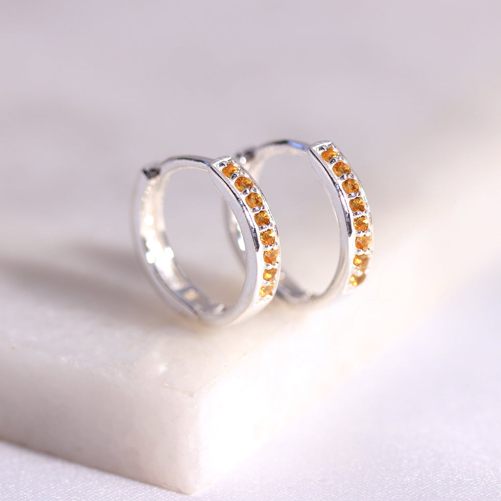 Sterlingsilber Zitrin CZ Pavé Fassung 15 mm Klappcreolen Ohrringe