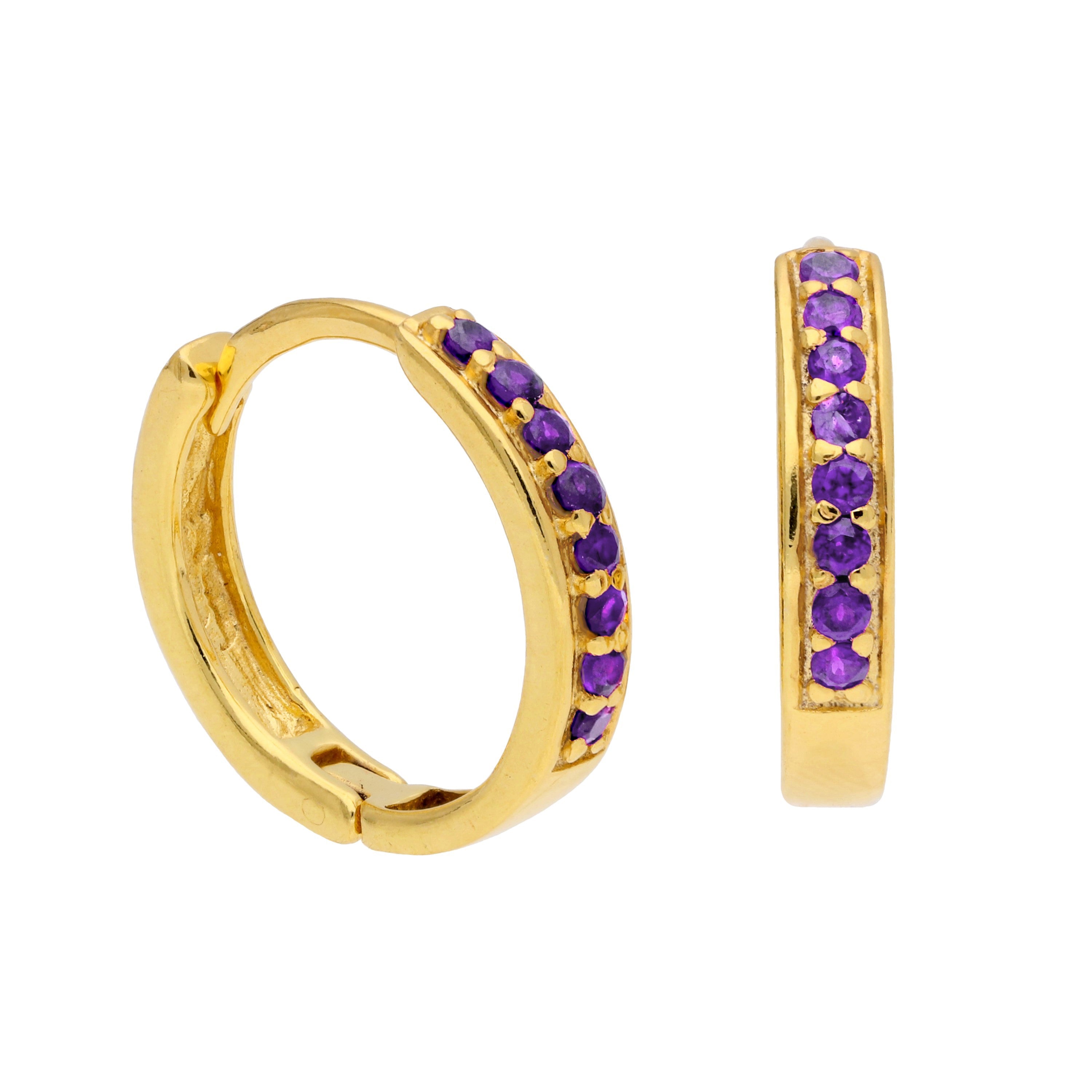 Vergoldet Sterlingsilber Amethyst CZ 15 mm Klappcreolen Ohrringe