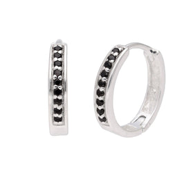 Sterlingsilber Schwarz CZ Pavé Fassung 19 mm Klappcreolen Ohrringe