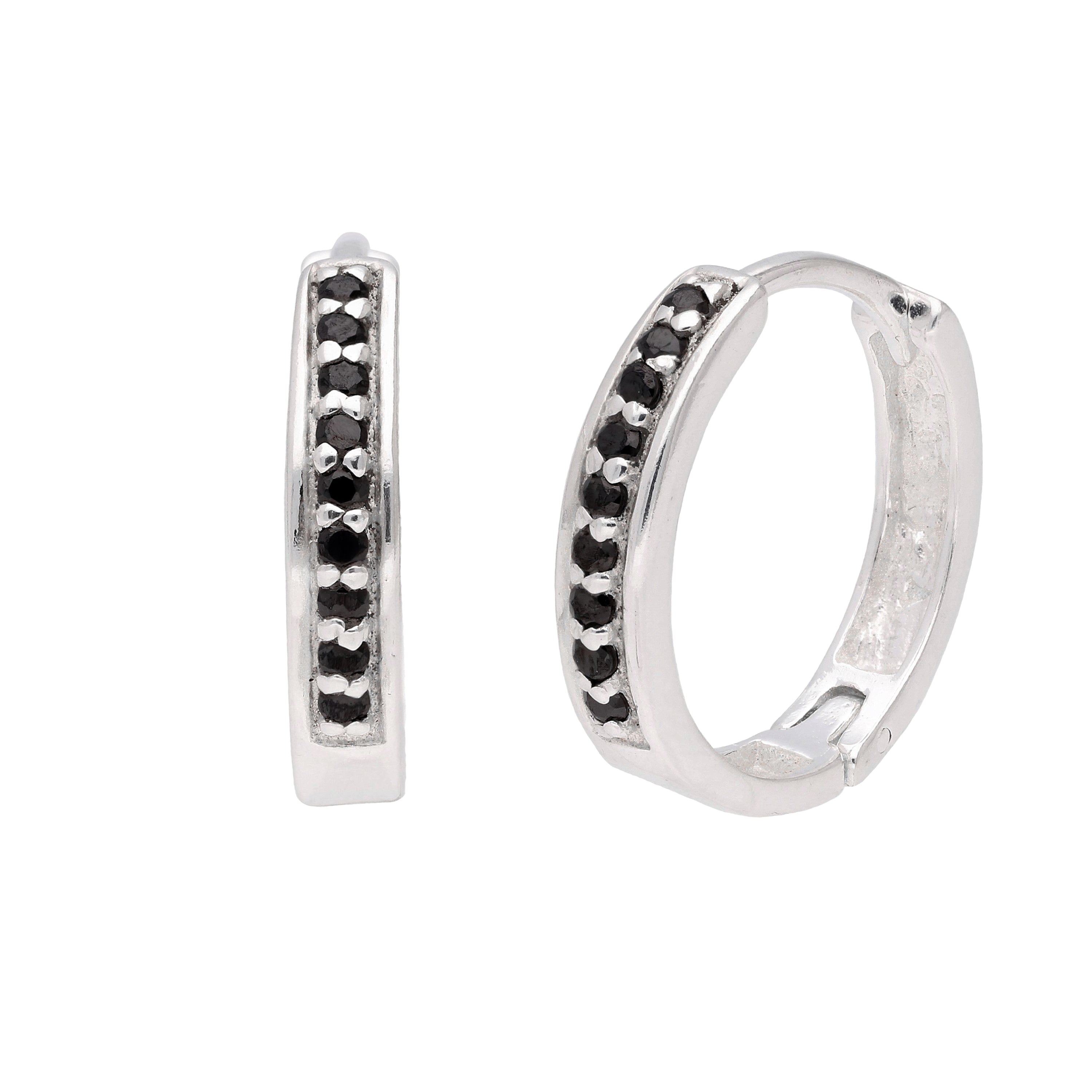 Sterlingsilber Schwarz CZ Pavé Fassung 19 mm Klappcreolen Ohrringe