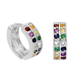 Sterlingsilber Doppel Kanal Fassung Regenbogen CZ 12 mm Creolen Ohrringe