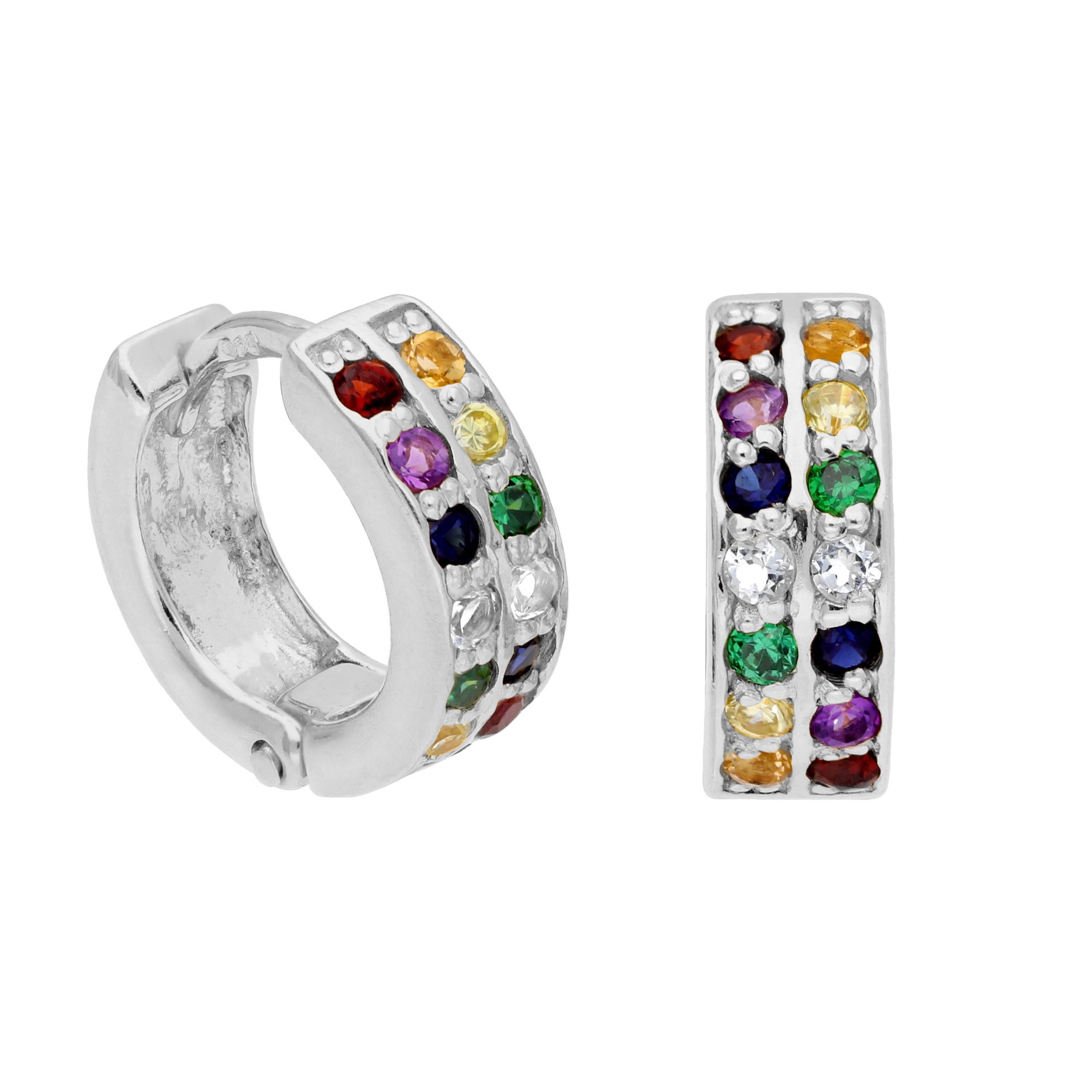 Sterlingsilber Doppel Kanal Fassung Regenbogen CZ 12 mm Creolen Ohrringe