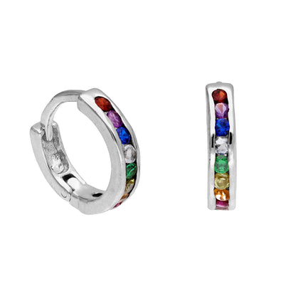 Sterlingsilber Regenbogen CZ 14mm Klappcreolen Ohrringe