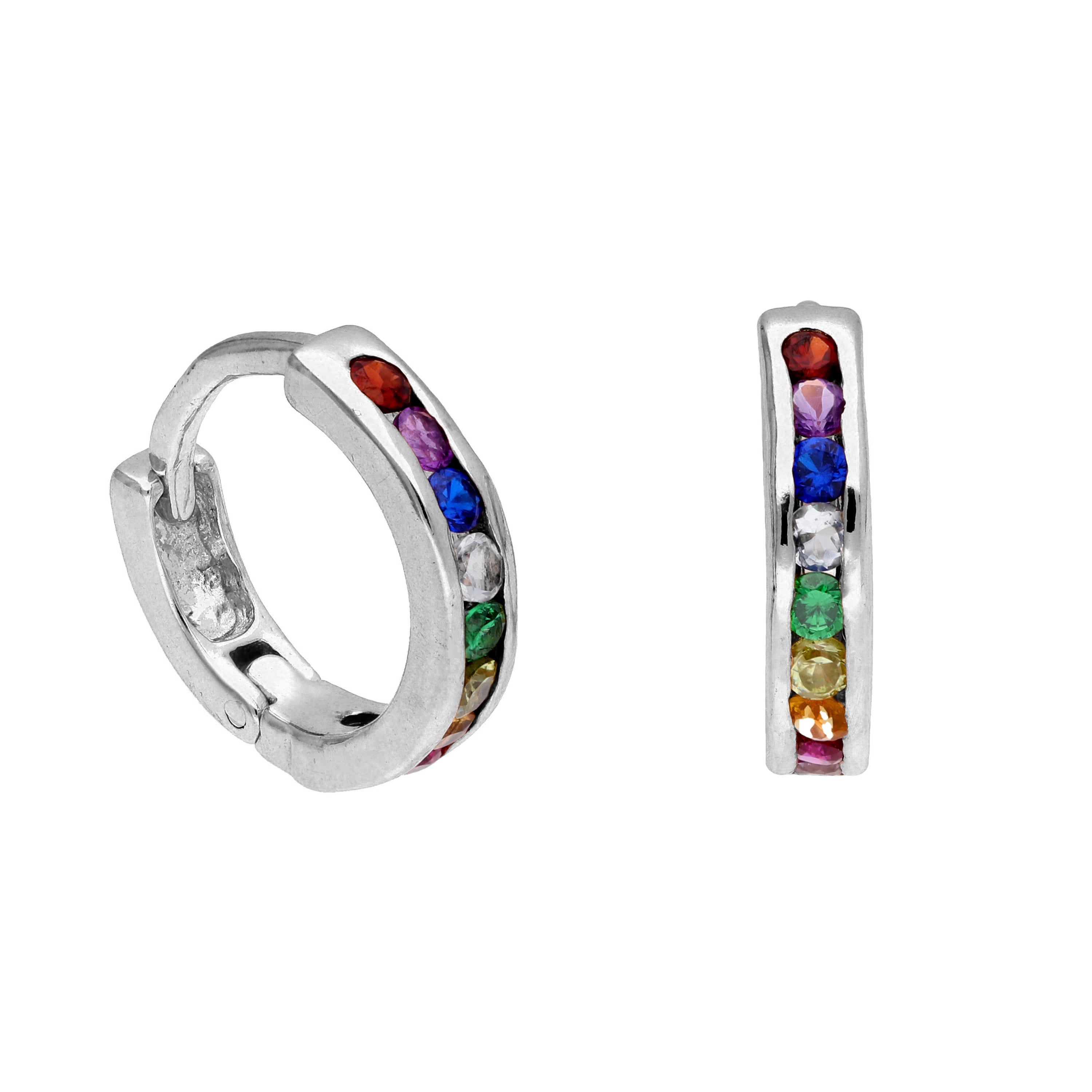 Sterlingsilber Regenbogen CZ 14 mm Klappcreolen Ohrringe