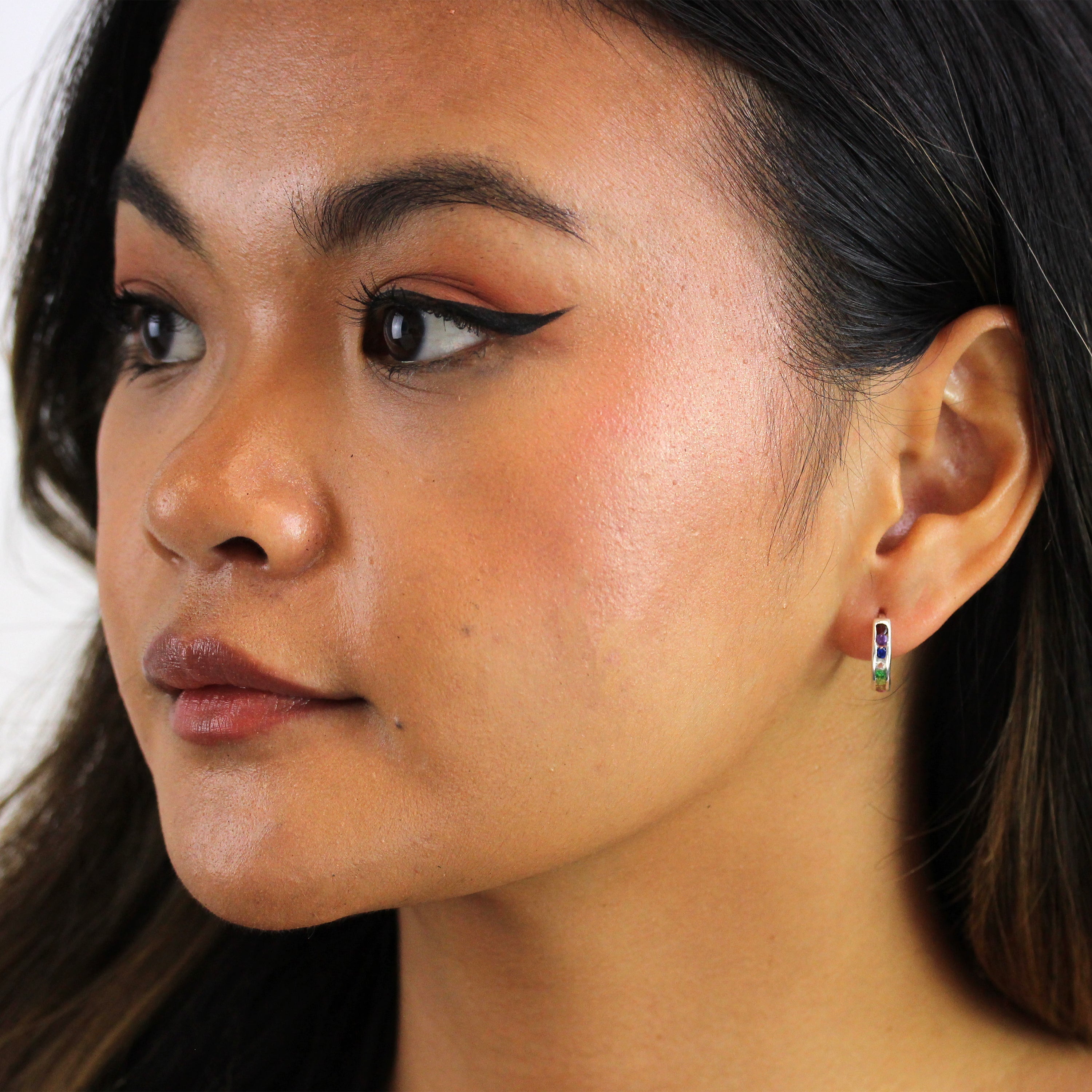 Sterlingsilber Regenbogen CZ 14 mm Klappcreolen Ohrringe