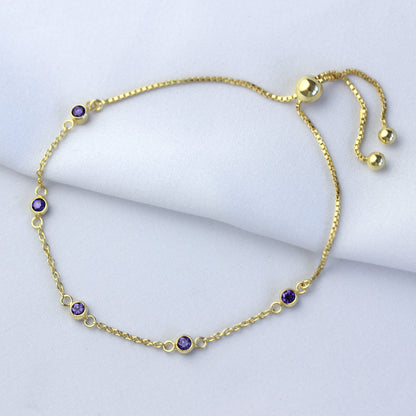 Vergoldet Sterlingsilber Amethyst CZ Verstellbar Armband