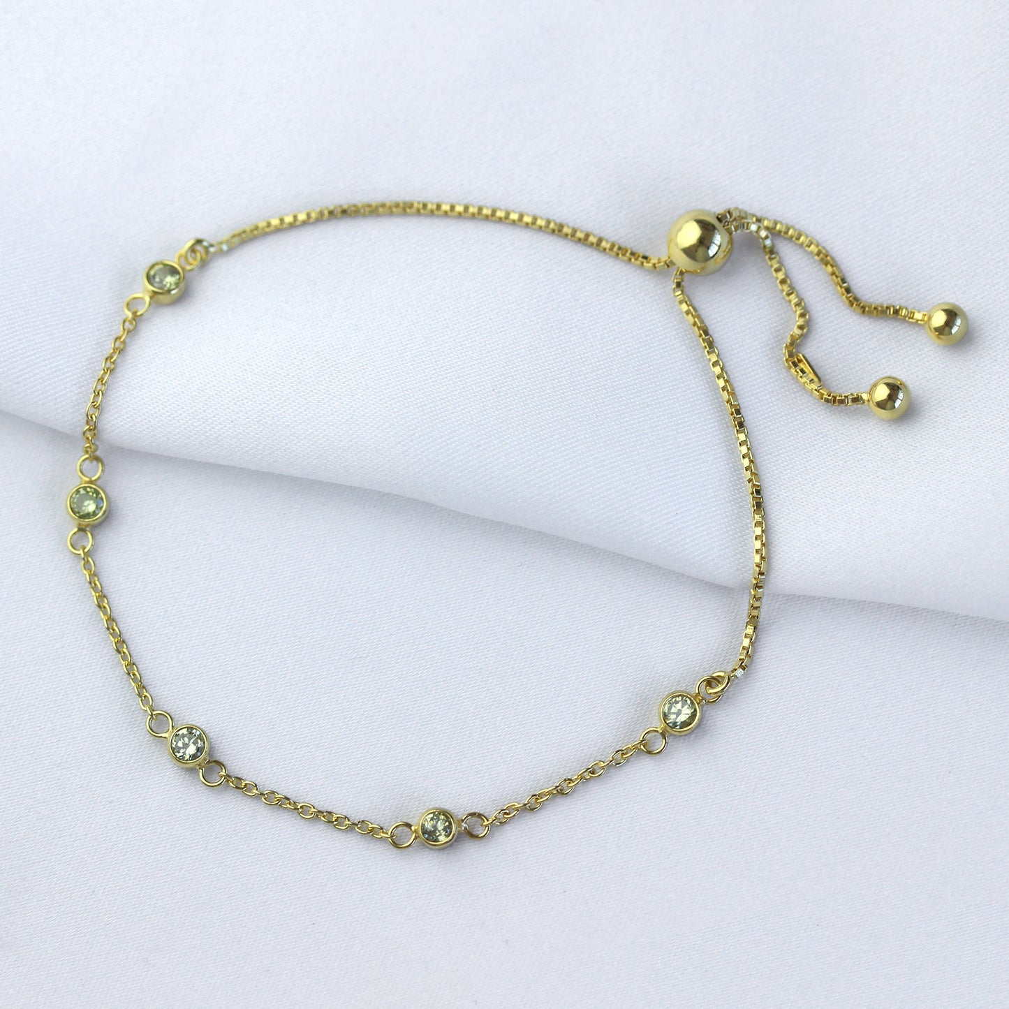 Vergoldet Sterlingsilber Peridot CZ Verstellbar Armband