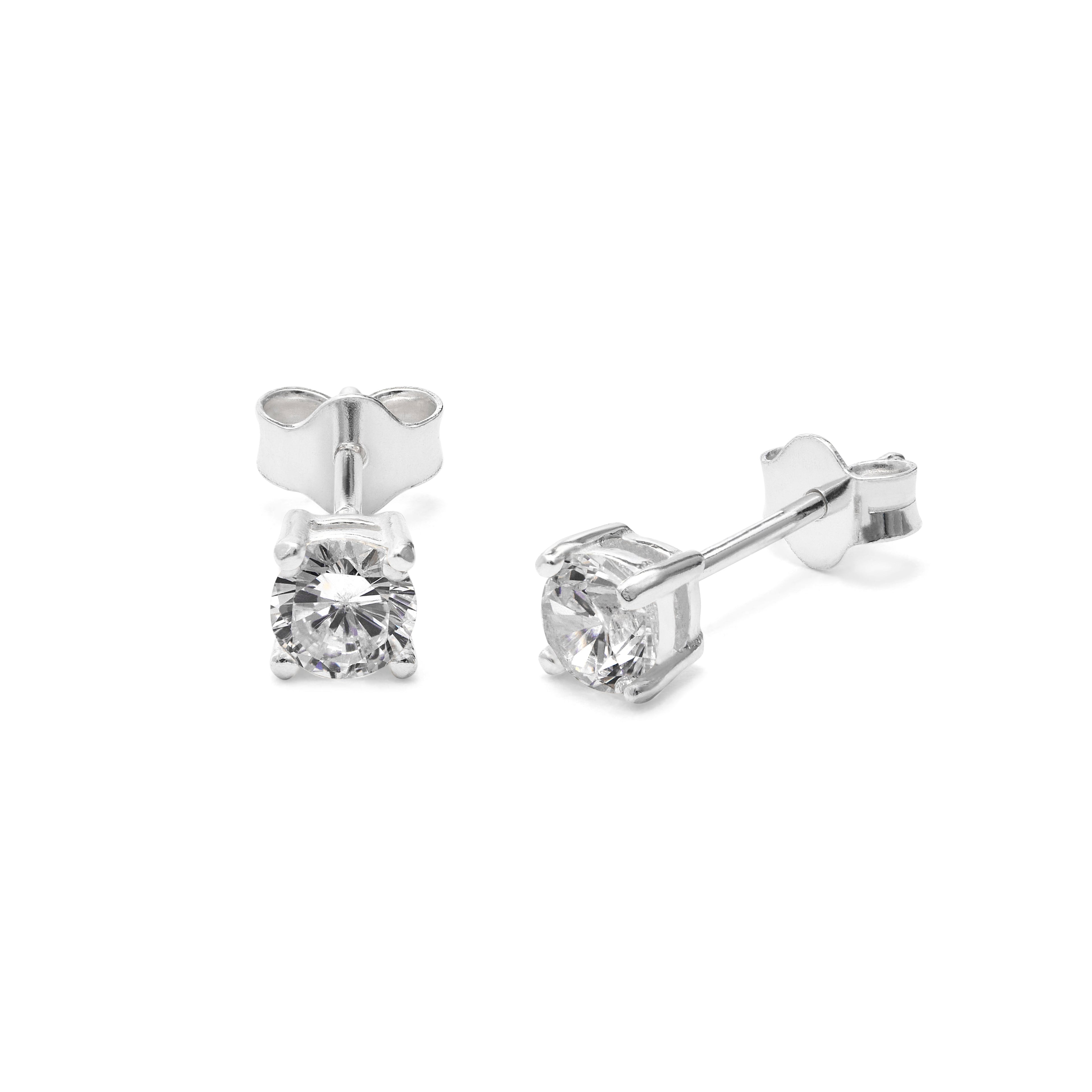 Sterlingsilber CZ April Geburtsstein Krallen Fassung 4 mm Ohrstecker