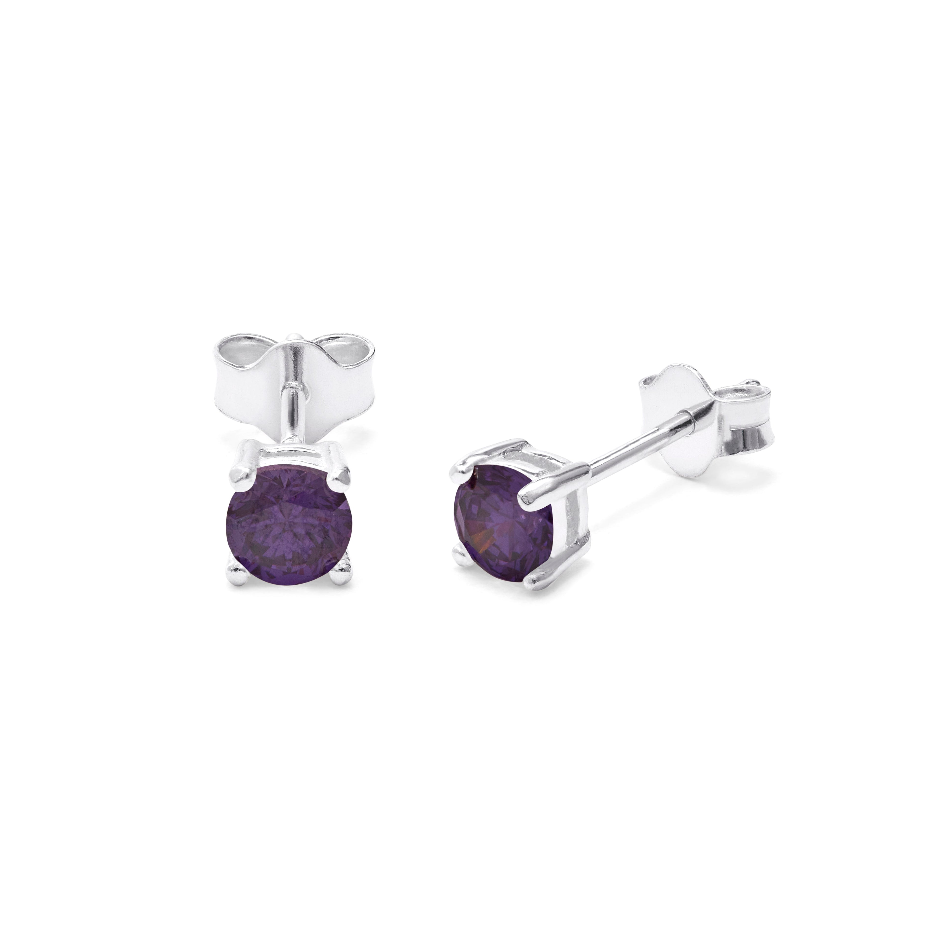 Sterlingsilber Amethyst CZ Geburtsstein 4 mm Ohrstecker