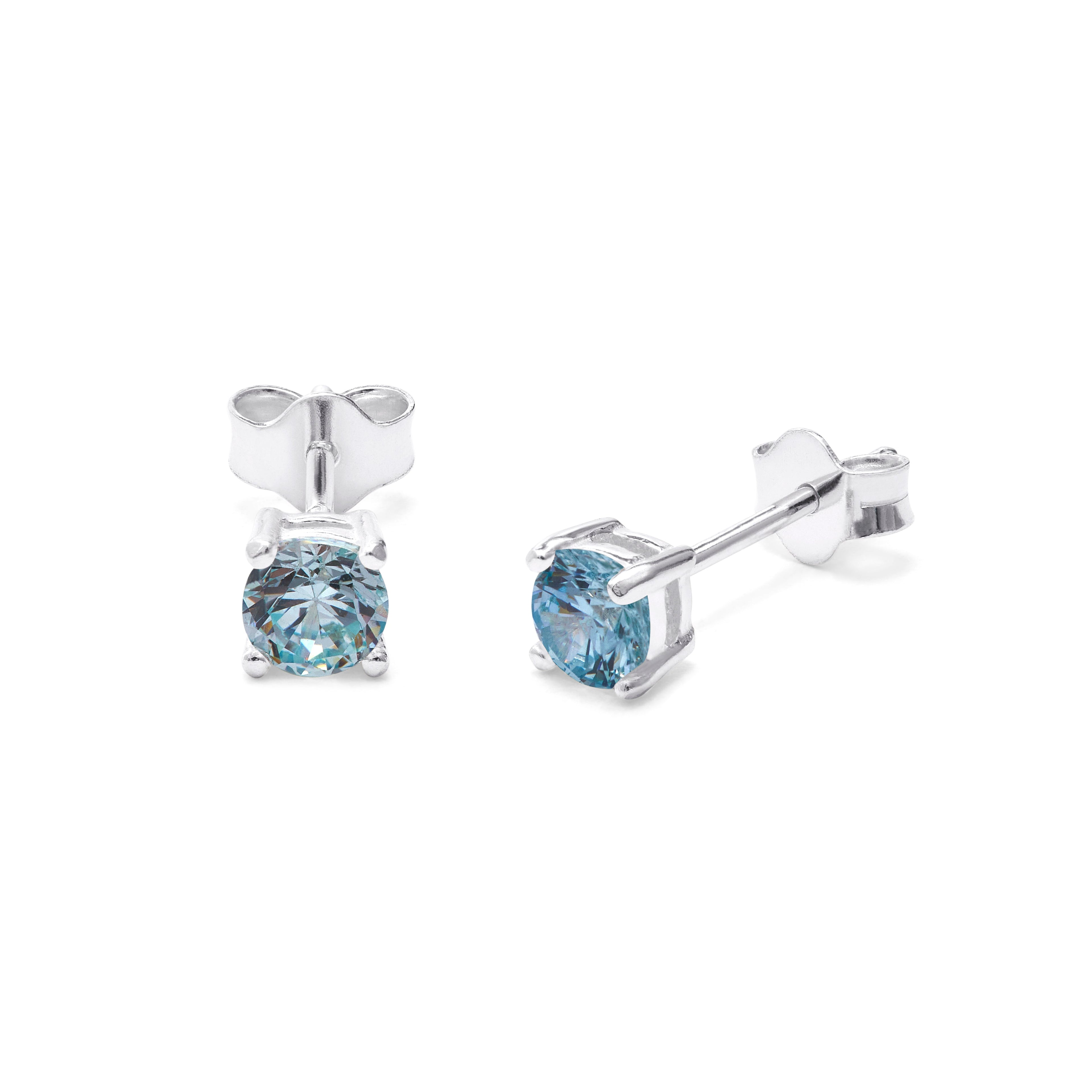 Sterlingsilber Aquamarin CZ Geburtsstein 4 mm Ohrstecker