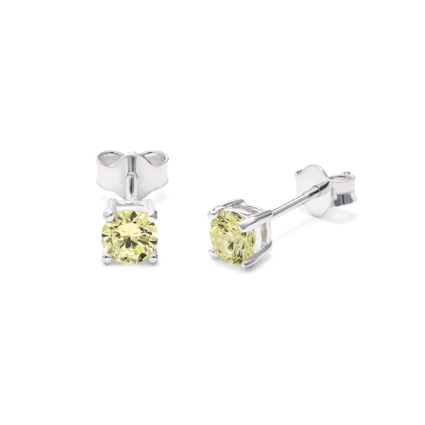 Sterling Silver Peridot CZ Birthstone Claw 4mm Stud Earrings