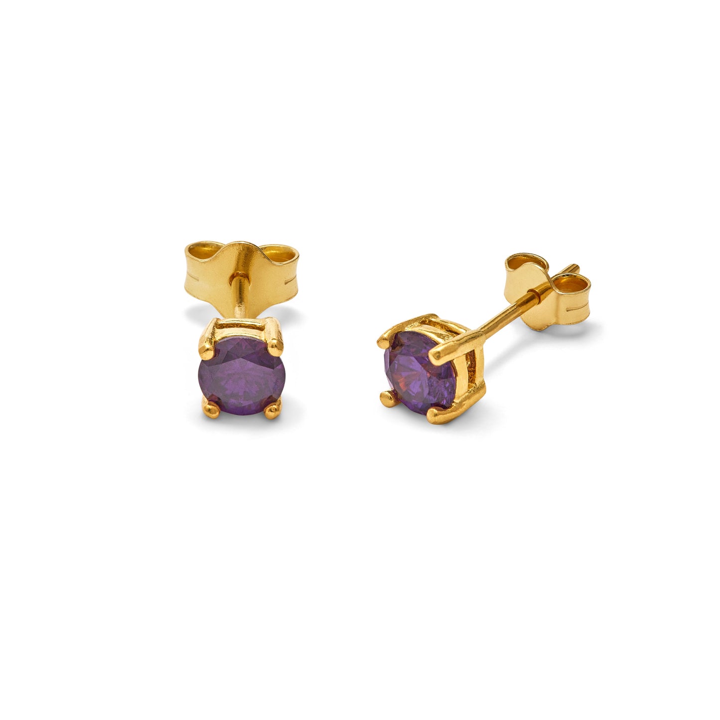 Vergoldet Sterlingsilber Amethyst CZ 4mm Ohrstecker