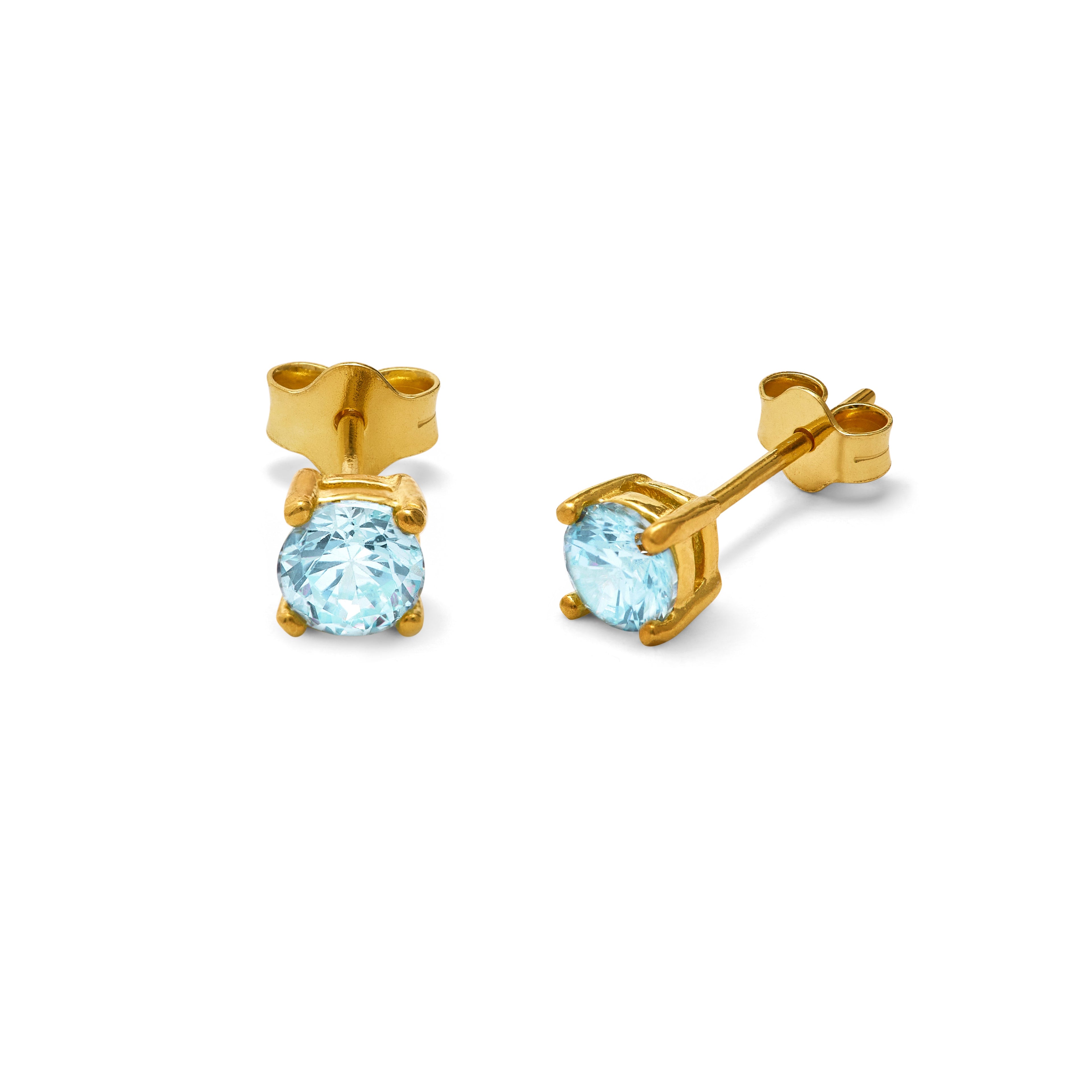 Vergoldet Sterlingsilber Aquamarin CZ 4 mm Ohrstecker