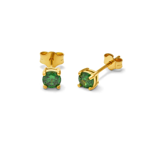 Gold Plated Sterling Silver Emerald CZ May 4mm Stud Earrings - jewellerybox