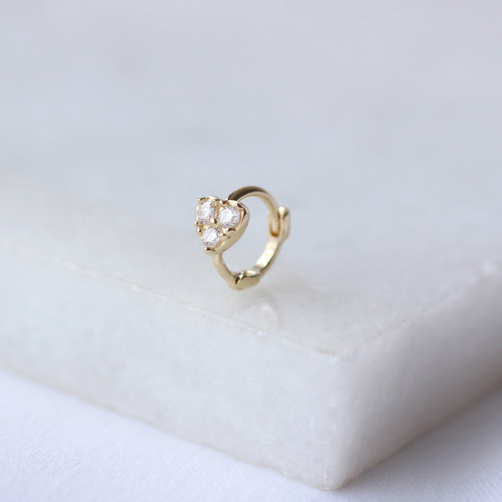 9 Karat Gold Winzig CZ Herz 7 mm Helix Creolen 26Ga Ring