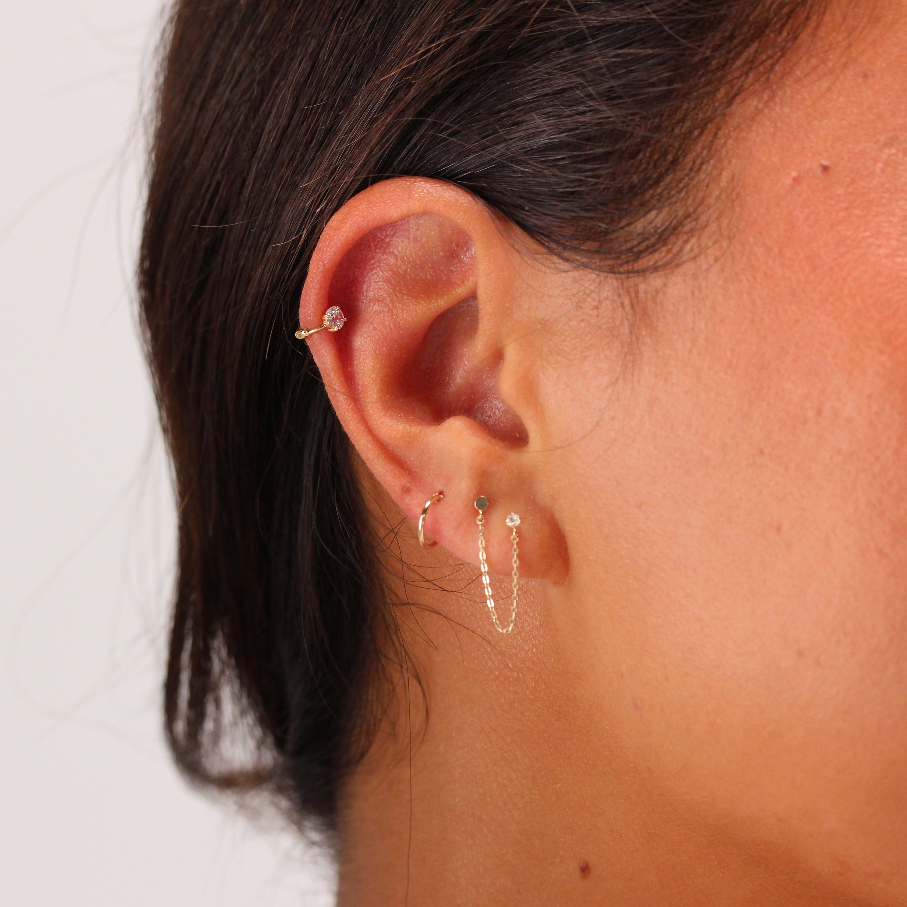 9 Karat Gold Winzig Rund 3,5 mm CZ Helix 7 mm Creolen 26Ga Ring