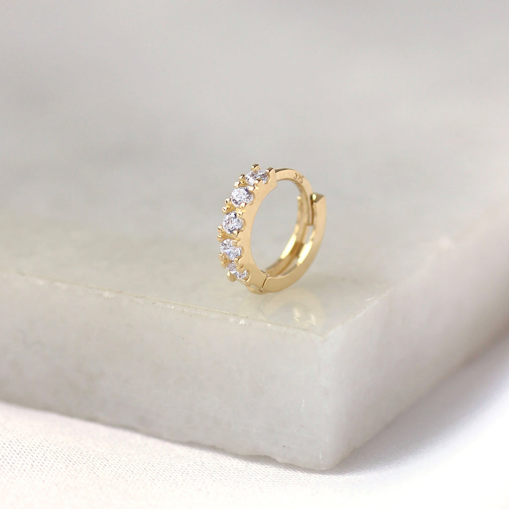 9 Karat Gold Winzig Pavé Fassung CZ 8 mm Helix Creolen 26Ga Ohrring
