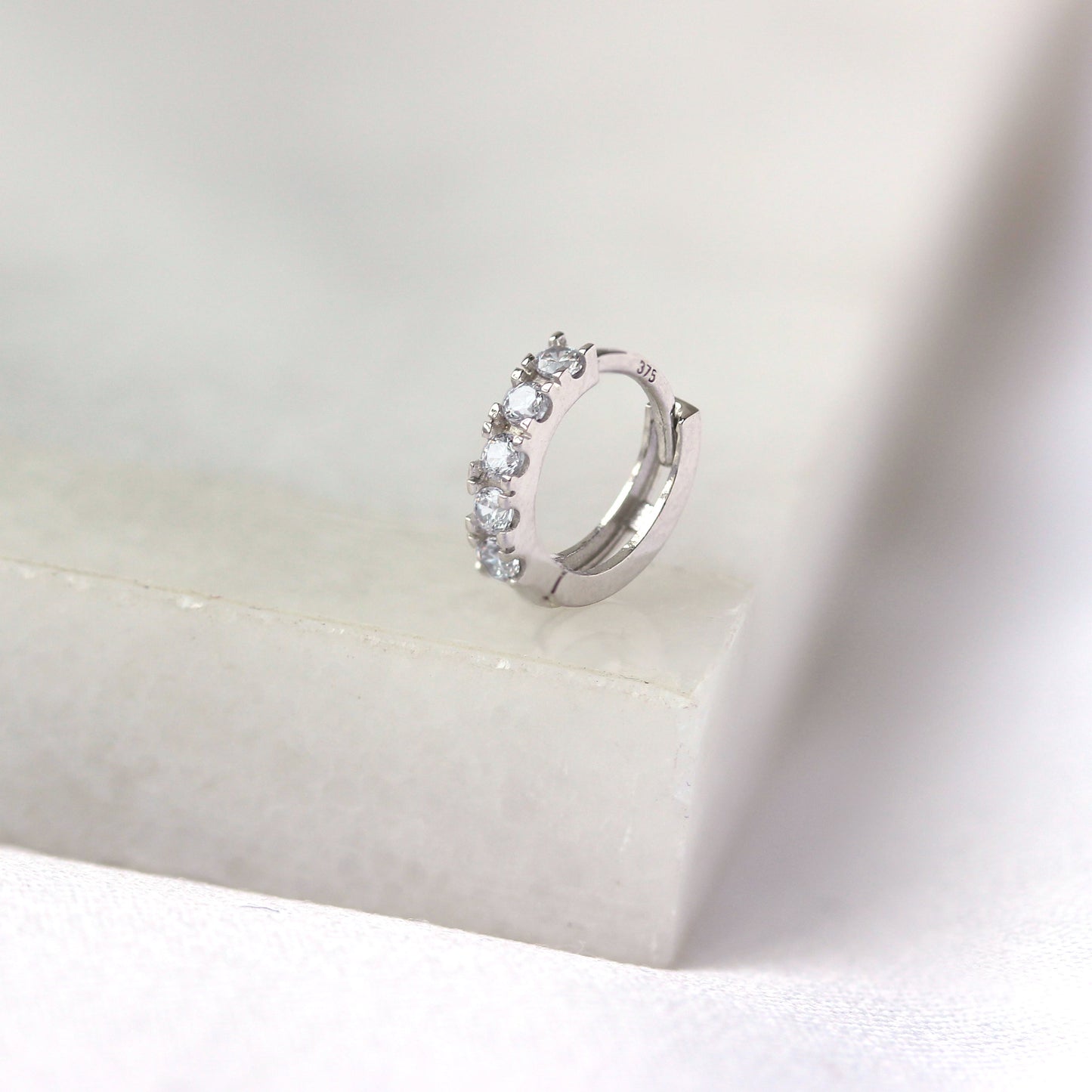 9ct White Gold Tiny Pave CZ 8mm Helix Hoop 26Ga Piercing