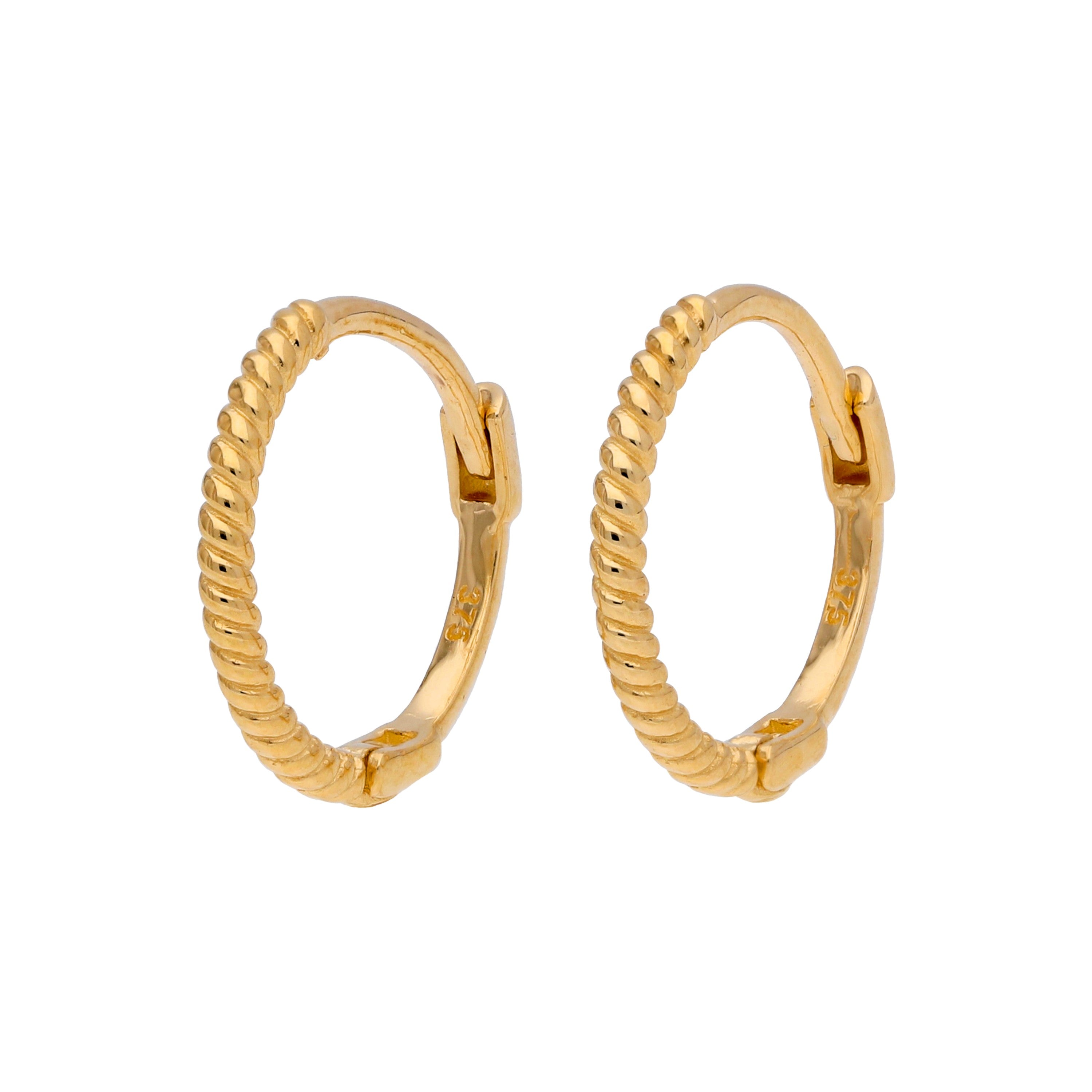 Klein 9 Karat Gold Gedreht 11 mm Klappcreolen Ohrringe