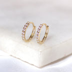 9 Karat Gold Pavé Fassung Satz CZ 12 mm Klappcreolen Ohrringe