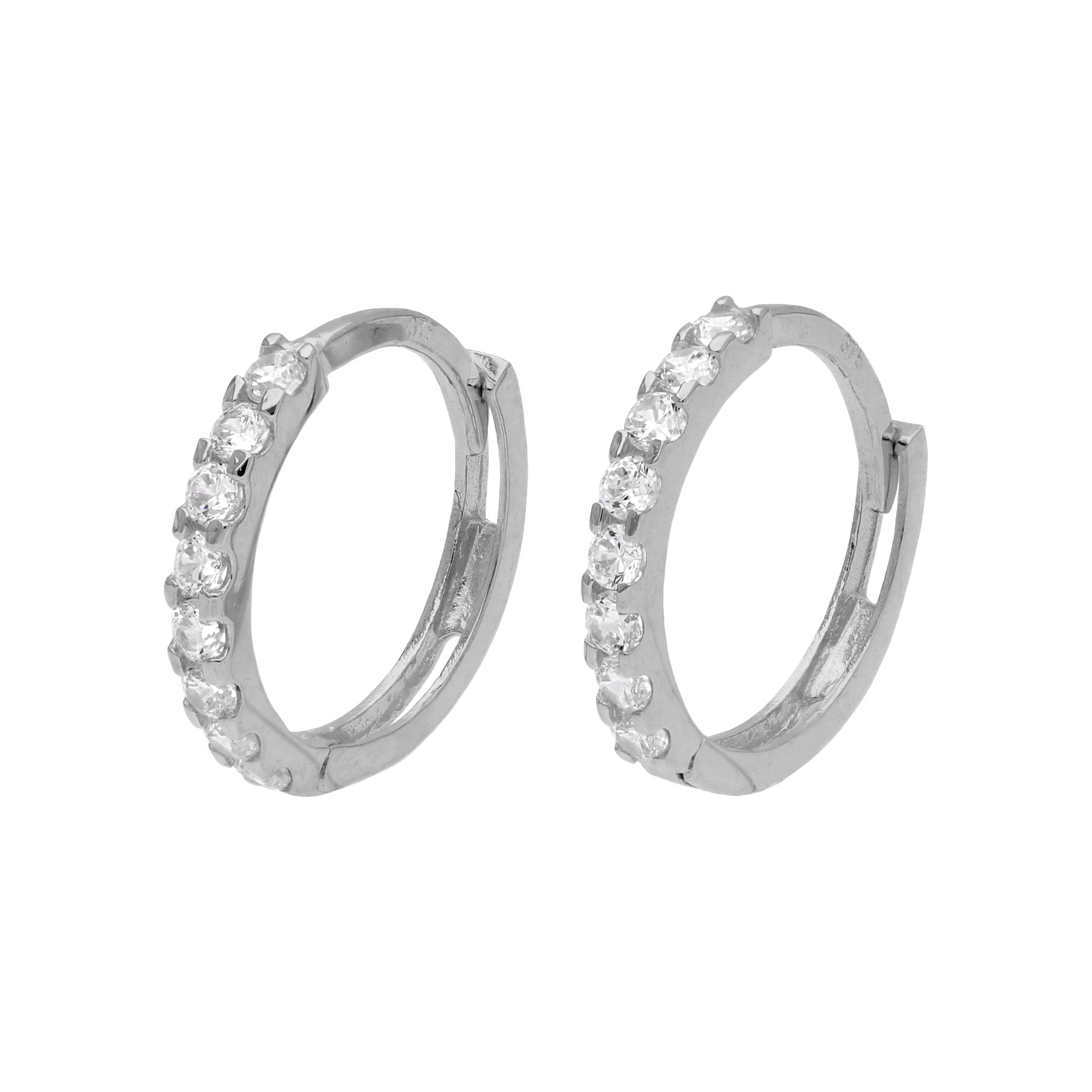 9 Karat Weißgold Pavé Fassung CZ 12 mm Klappcreolen Ohrringe