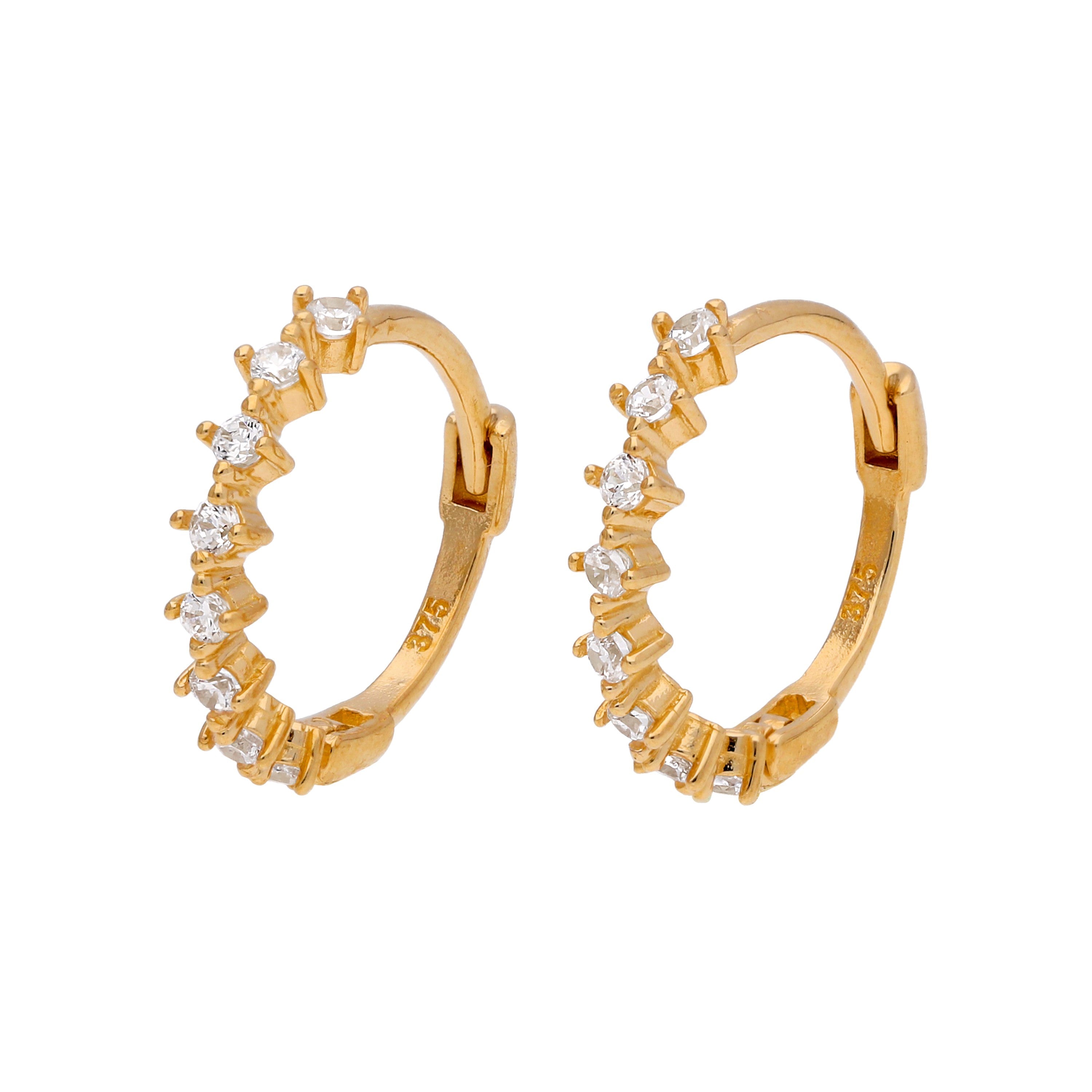 9 Karat Gold Krallen Fassung CZ 12 mm Klappcreolen Ohrringe
