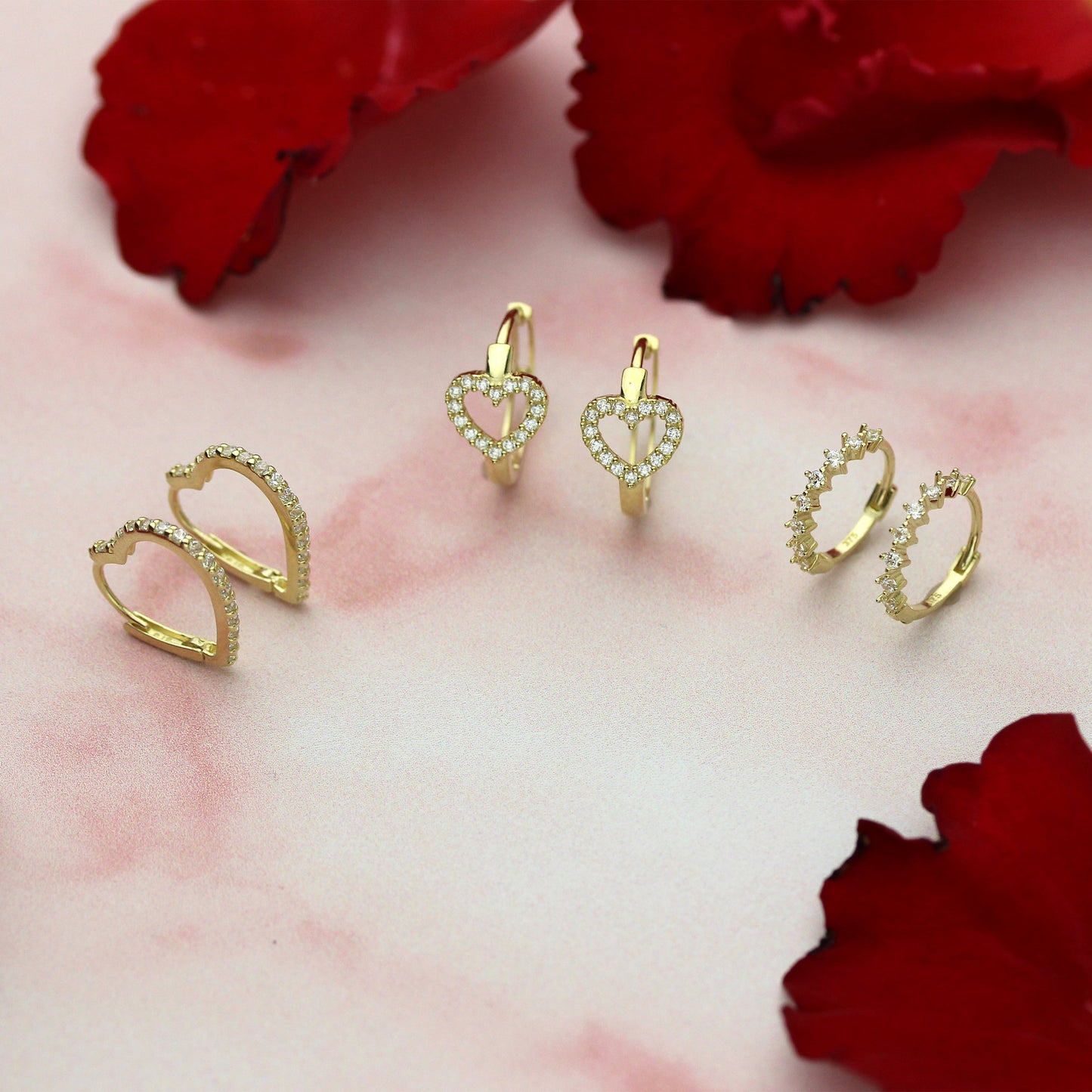 9 Karat Gold CZ Verkrustet Offen Herz 14mm Klappcreolen Ohrringe