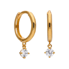 9 Karat Gold 3,5 mm Rund CZ Anhänger 12 mm Klappcreolen Ohrringe