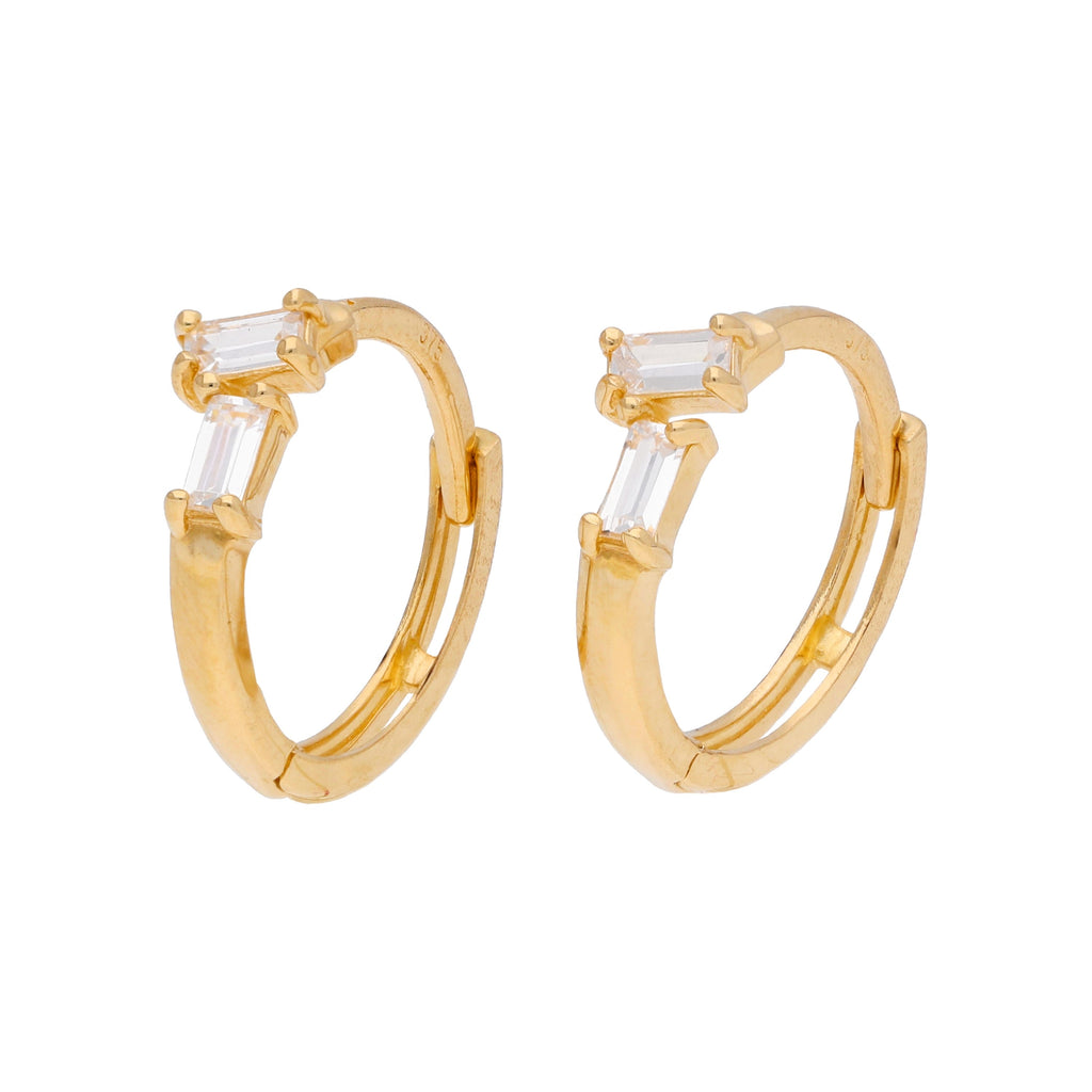 9 Karat Gold Doppel Versetzt Baguette Fassung CZ 12 mm Klappcreolen Ohrringe