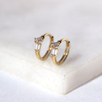 9 Karat Gold Doppel Versetzt Baguette Fassung CZ 12 mm Klappcreolen Ohrringe
