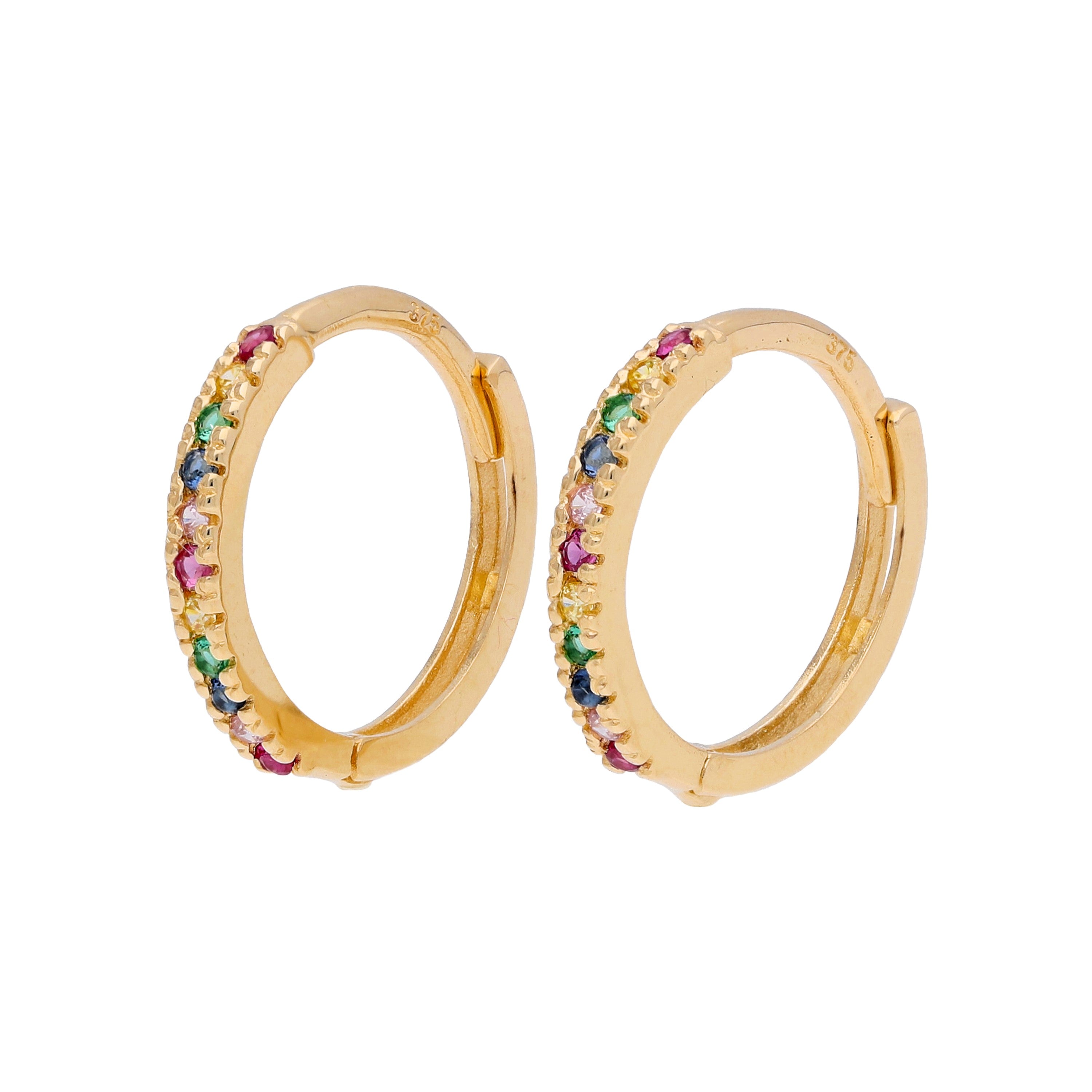 9 Karat Gold Regenbogen Satz CZ 12 mm Klappcreolen Ohrringe