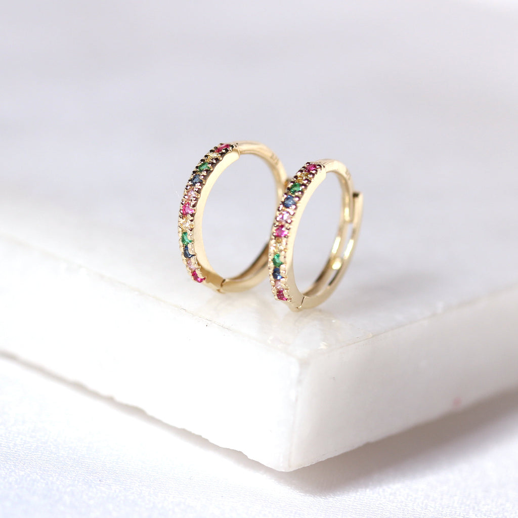 9 Karat Gold Regenbogen Satz CZ 12 mm Klappcreolen Ohrringe