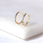9 Karat Gold Regenbogen Satz CZ 12 mm Klappcreolen Ohrringe