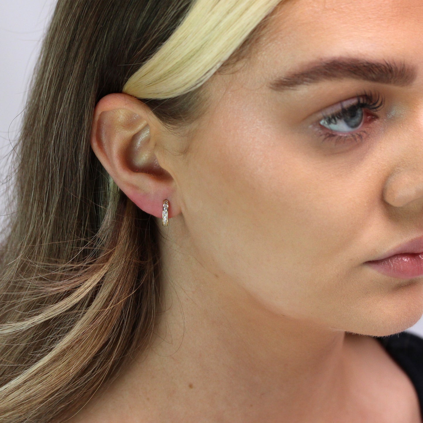 9 Karat Gold Pavé Fassung Satz CZ 12mm Klappcreolen Ohrringe