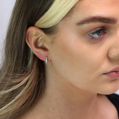 9 Karat Gold Pavé Fassung Satz CZ 12mm Klappcreolen Ohrringe