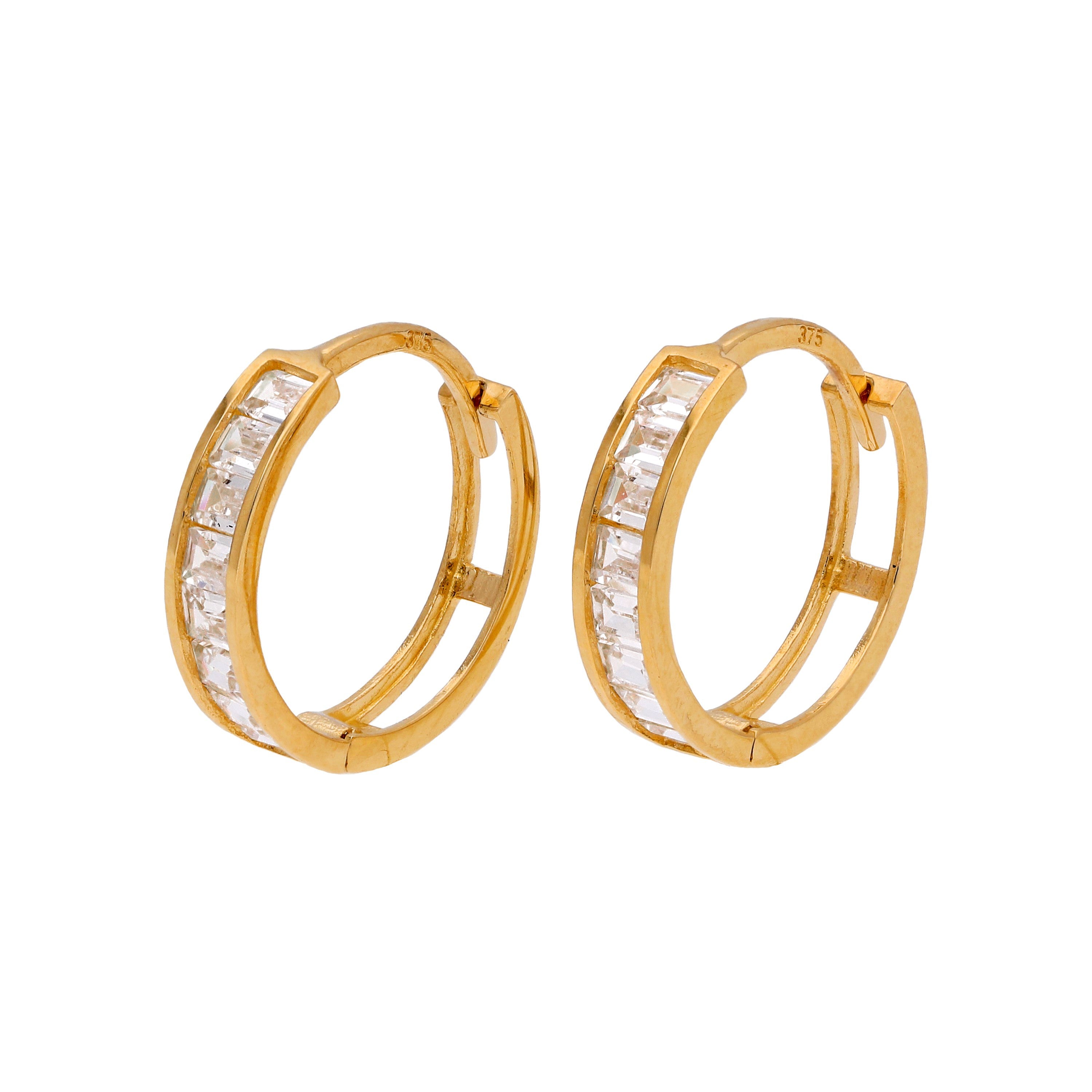 9 Karat Gold Prinzessin CZ Kanal Fassung 12 mm Klappcreolen Ohrringe