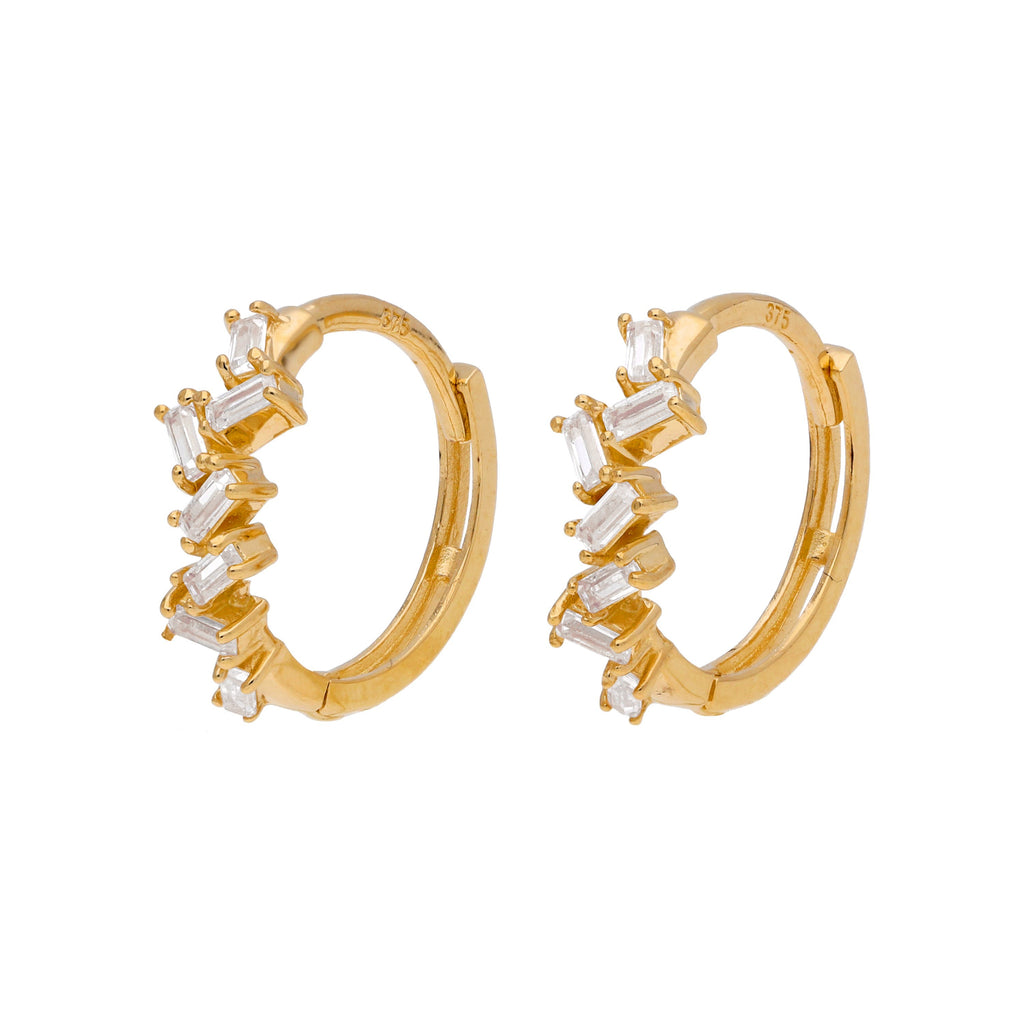 9 Karat Gold Baguette Schliff Krallen Fassung CZ 12 mm Klappcreolen Ohrringe