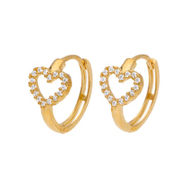 9 Karat Gold CZ Verkrustet Offen Herz 14 mm Klappcreolen Ohrringe