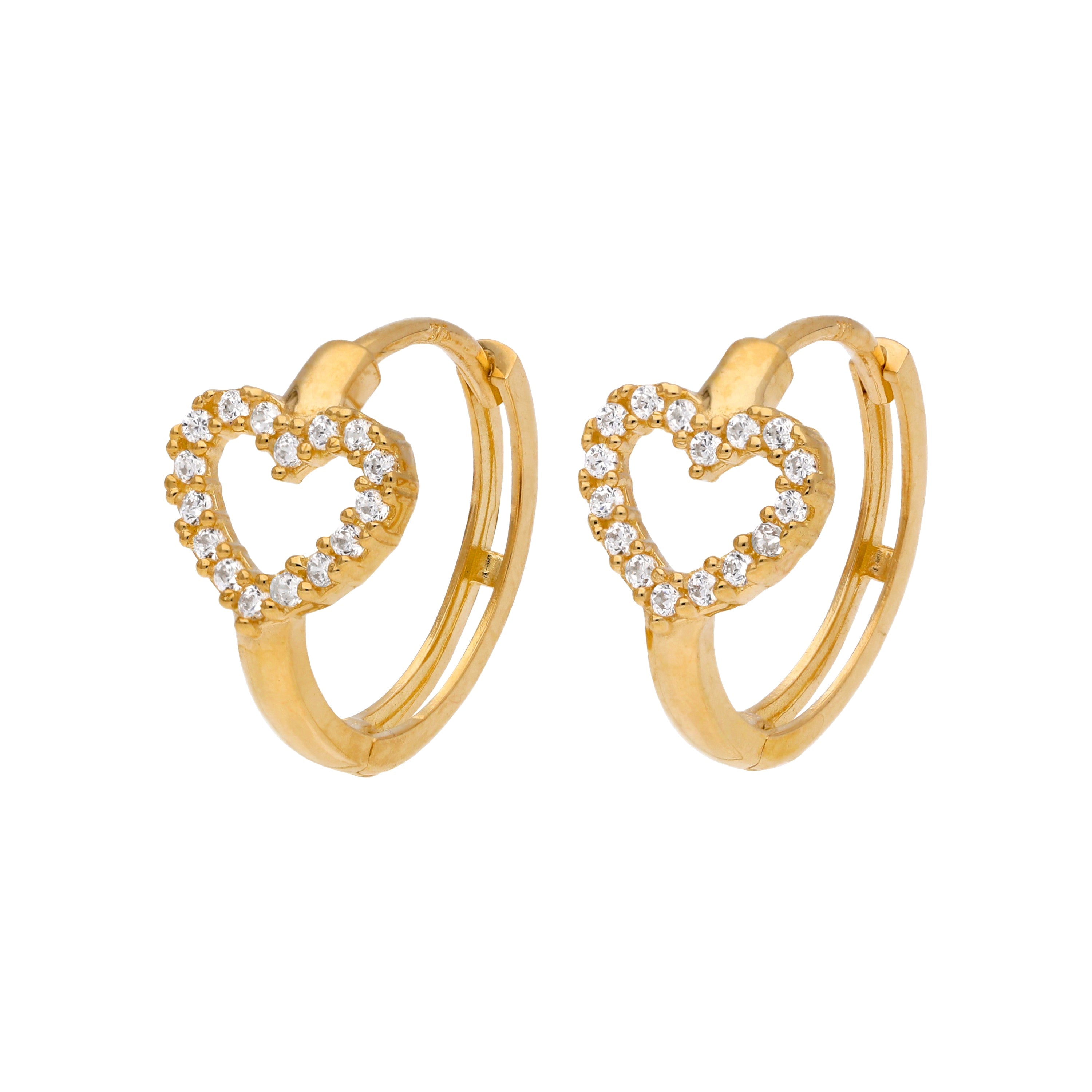 9 Karat Gold CZ Verkrustet Offen Herz 14 mm Klappcreolen Ohrringe