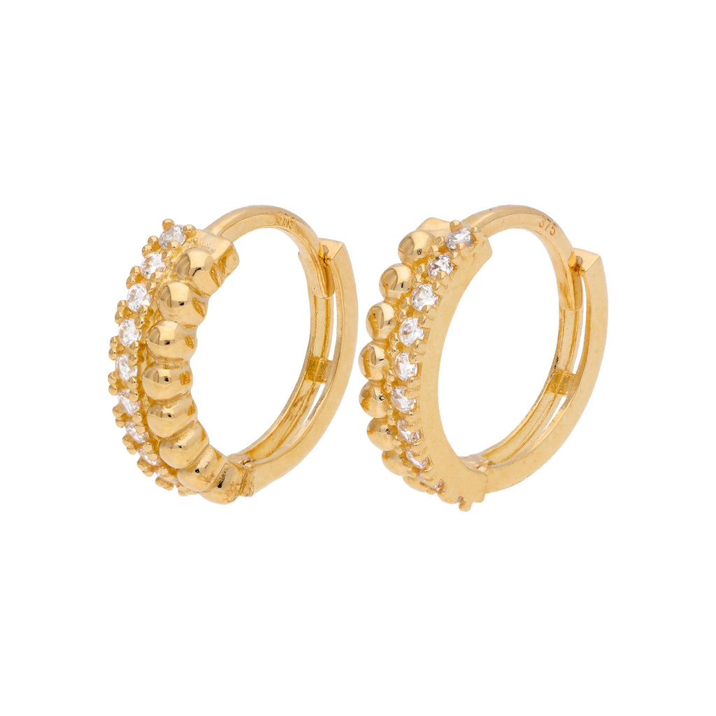 9 Karat Gold Pompon Kügelchen Pavé Fassung CZ 13 mm Klappcreolen Ohrringe
