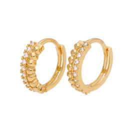 9 Karat Gold Pompon Kügelchen Pavé Fassung CZ 13 mm Klappcreolen Ohrringe