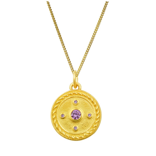Vergoldete Halskette aus Sterlingsilber mit Amethyst-CZ-Steinen, 14–32 Zoll