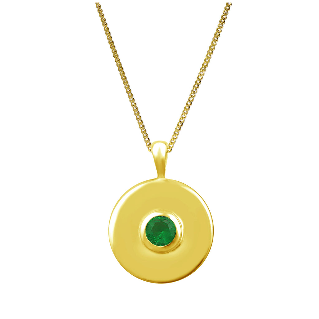 Gold-beschichtete Sterlingsilber-Halskette mit smaragdgrünem CZ-Medallion 35–81 cm