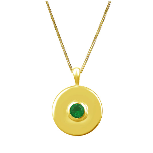 Vergoldet Sterlingsilber Smaragd CZ Einfach Scheibe Medaillon Halskette 14 - 81,5cm