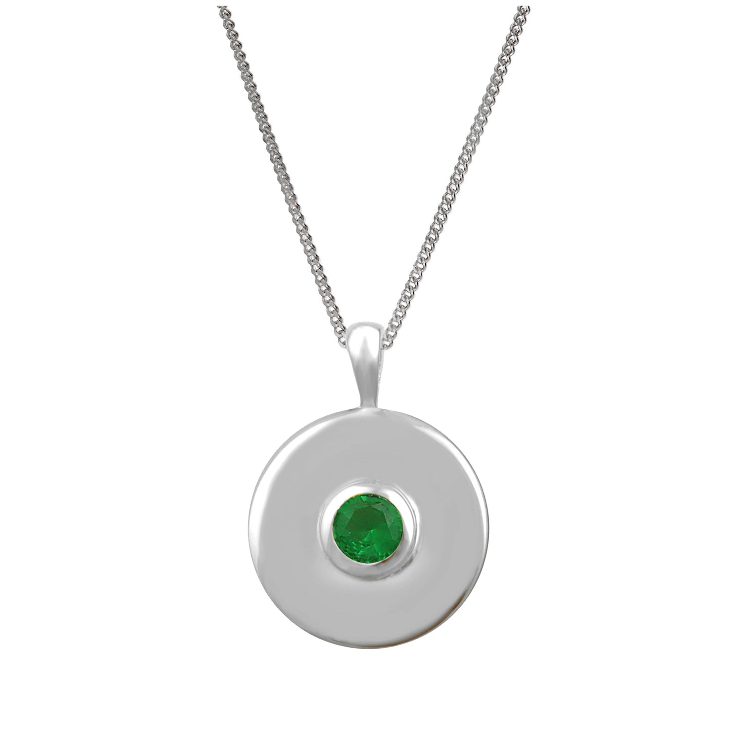 Halskette aus Sterlingsilber mit glattem Medaillon mit Smaragd-CZ, 14–32 Zoll