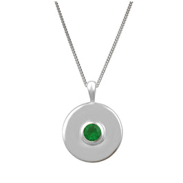 Halskette aus Sterlingsilber mit glattem Medaillon mit Smaragd-CZ, 14–32 Zoll