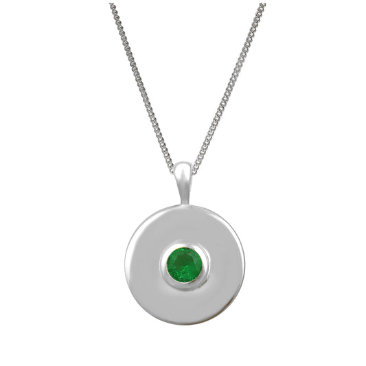 Halskette aus Sterlingsilber mit glattem Medaillon mit Smaragd-CZ, 14–32 Zoll