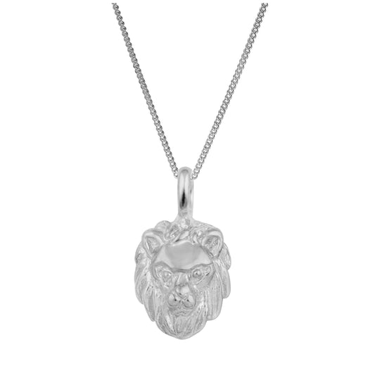 Kleine 3D-Halskette aus Sterlingsilber mit Löwenkopf 14–32 Zoll