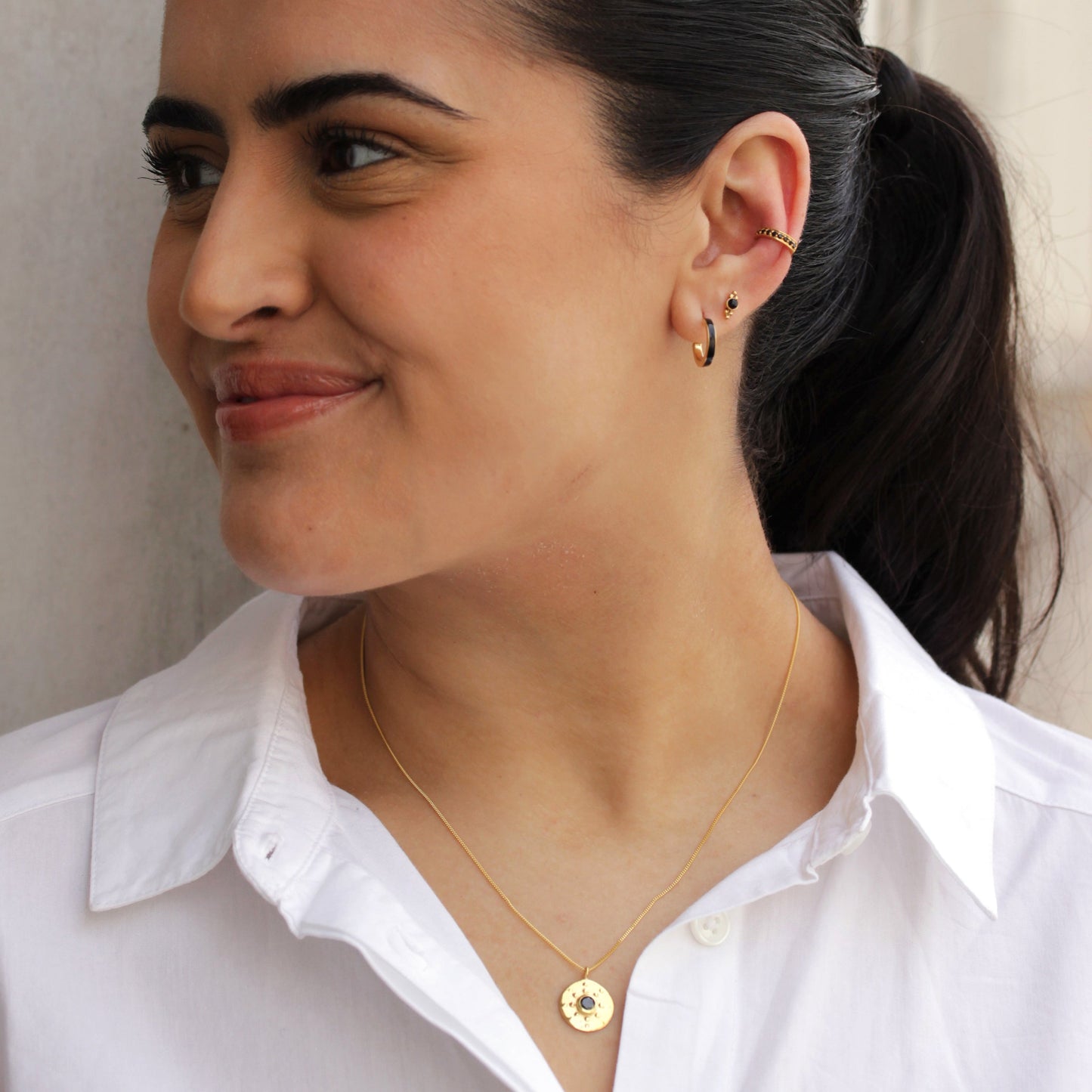 Halskette aus vergoldetem Sterlingsilber mit schwarzem Zirkonia 14–32 Zoll